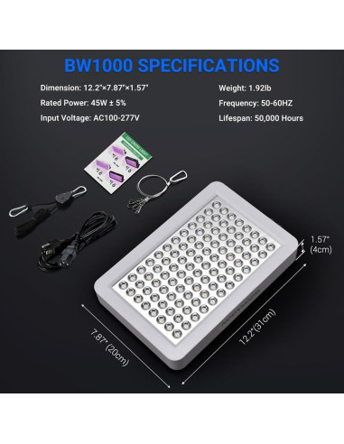 Luces de Cultivo LED WZDRAGON BW1000 Espectro Completo 250W