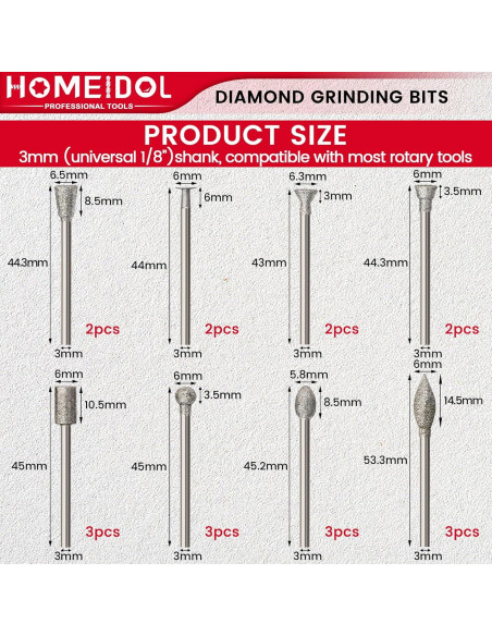 Juego de 20 Puntas de Diamante HOMEIDOL para Dremel 3 mm