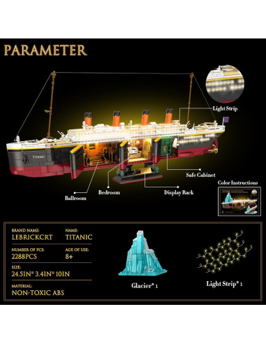 Juego de Bloques Titanic LeBrickCrt 2288 Piezas con Luz LED