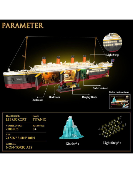 Juego de Bloques Titanic LeBrickCrt 2288 Piezas con Luz LED