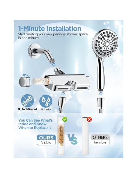 Cabezal de Ducha Filtrado MakeFit 2-en-1 Cromo 10 Modos