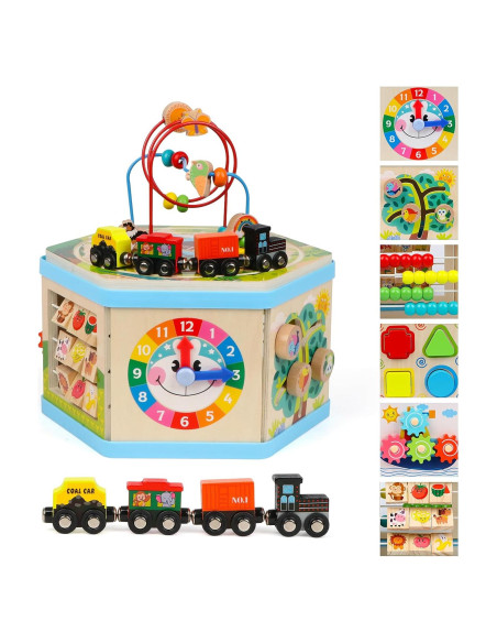 Cubo de Actividad de Madera FOPNETS 9-en-1 Juguete Educativo