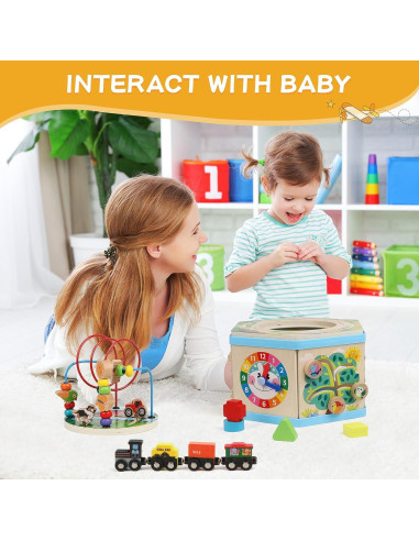 Cubo de Actividad de Madera FOPNETS 9-en-1 Juguete Educativo