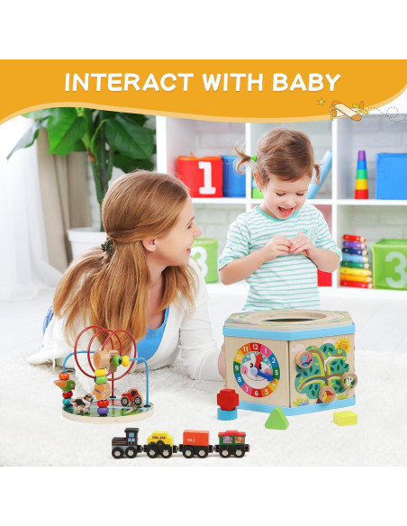 Cubo de Actividad de Madera FOPNETS 9-en-1 Juguete Educativo