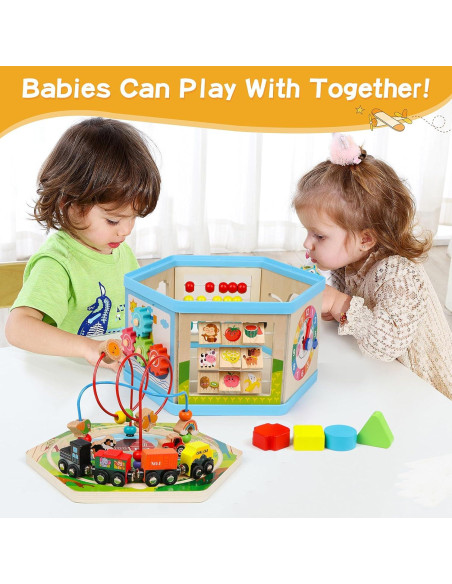 Cubo de Actividad de Madera FOPNETS 9-en-1 Juguete Educativo