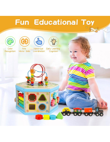 Cubo de Actividad de Madera FOPNETS 9-en-1 Juguete Educativo