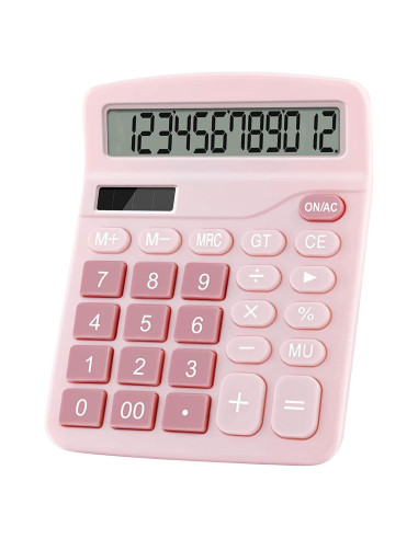 Calculadora de Oficina Podokas 12 Dígitos Rosa LCD Grande