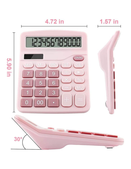 Calculadora de Oficina Podokas 12 Dígitos Rosa LCD Grande