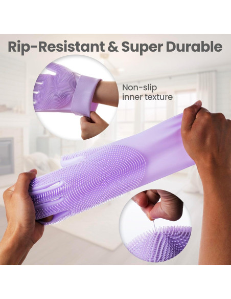 Guantes de Silicona DELOMO para Lavar Mascotas 29.9cm Púrpura