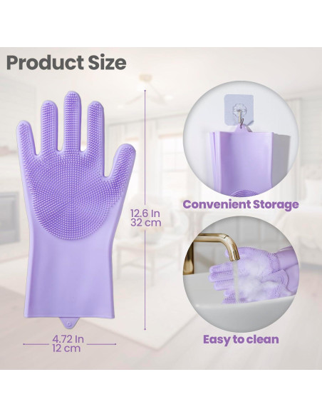 Guantes de Silicona DELOMO para Lavar Mascotas 29.9cm Púrpura