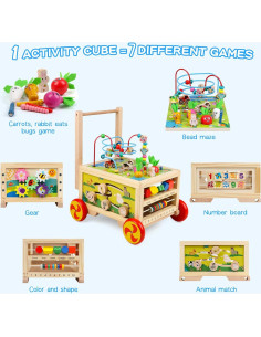 Cubo de Actividad de Madera 7 en 1 FOPNETS para Bebés 1+ Años 2