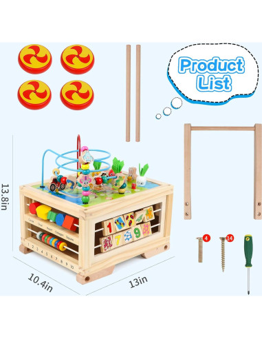 Cubo de Actividad de Madera 7 en 1 FOPNETS para Bebés 1+ Años