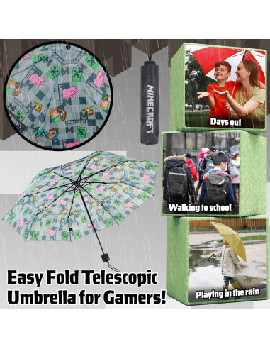 Sombrilla Plegable Minecraft para Niños - Compacta y Ligera