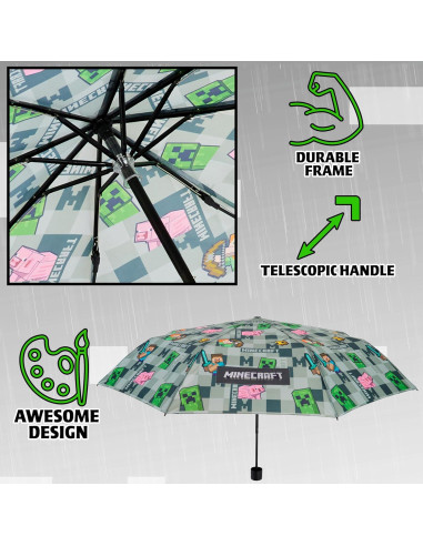 Sombrilla Plegable Minecraft para Niños - Compacta y Ligera