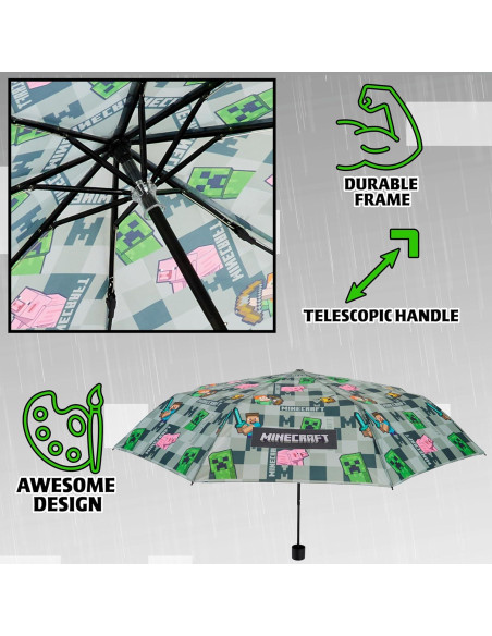 Sombrilla Plegable Minecraft para Niños - Compacta y Ligera