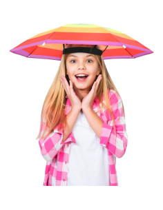 Sombrero Paraguas 2 Pzs Coloridos Ajustable para Niños y Adultos 2
