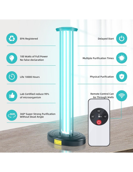 Purificador de Aire UV 100W JTAPURE, Desinfección Eficaz