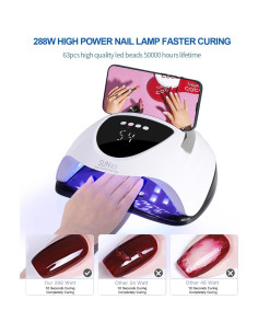 Lámpara UV LED 288W para Uñas de Gel con 63 Perlas y Pantalla LCD 2