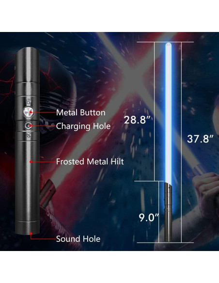 Sable de Luz RGB 72.9 cm Recargable USB con Sonido