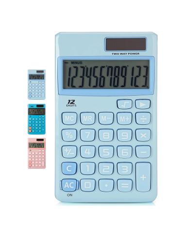 Calculadora Mr. Pen 12 Dígitos Solar Azul Claro Compacta