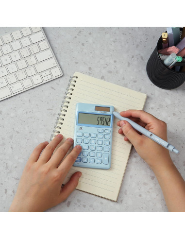 Calculadora Mr. Pen 12 Dígitos Solar Azul Claro Compacta