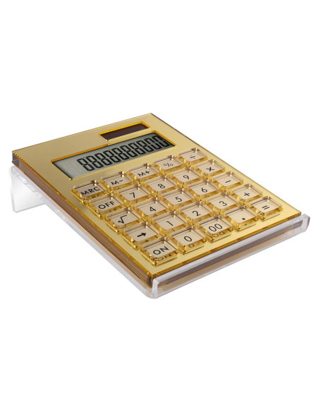Calculadora Acrílica Oro JQYY con Soporte y Pantalla LCD