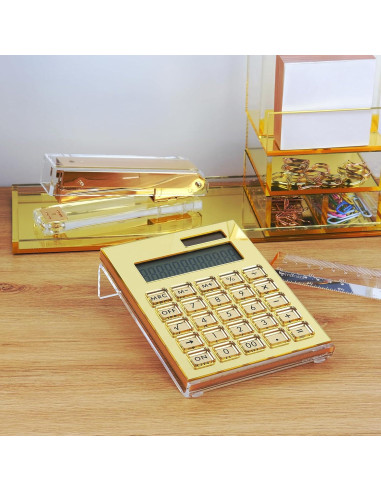Calculadora Acrílica Oro JQYY con Soporte y Pantalla LCD