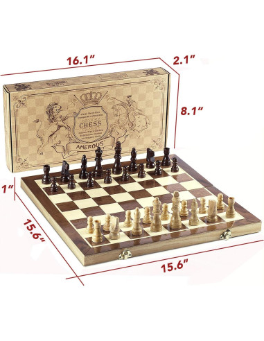Juego de Ajedrez AMEROUS Magnético Plegable 39.6x39.6cm