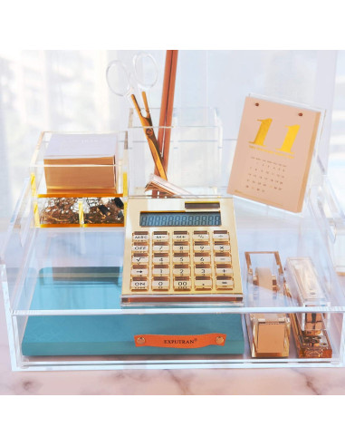 Calculadora Acrílica Oro JQYY con Soporte y Pantalla LCD