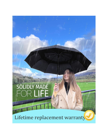 Sombrilla Plegable Automática Azul Marino a Prueba de Viento