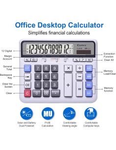 Calculadora de Escritorio Comix C-2135 Solar 12 Dígitos LCD 2