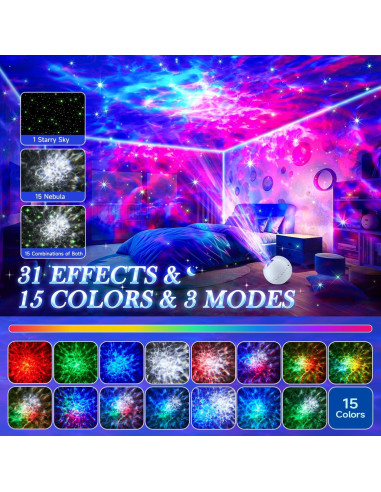Proyector de Estrellas PIKOY con Altavoz Bluetooth y 15 Colores