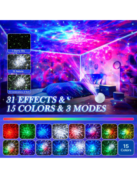 Proyector de Estrellas PIKOY con Altavoz Bluetooth y 15 Colores