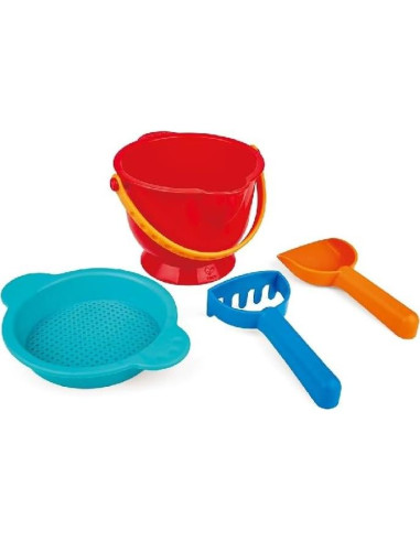 Conjunto de Juguetes de Arena Hape Beach Basics - Cubo, Pala, Rastrillo y Tamiz