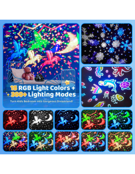 Proyector de Luz Nocturna PIKOY para Niños 15 Colores 3 Películas
