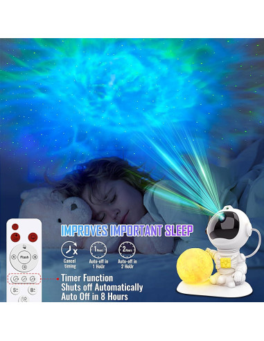 Proyector Galáctico Astronauta LED 3 en 1 con Control Remoto