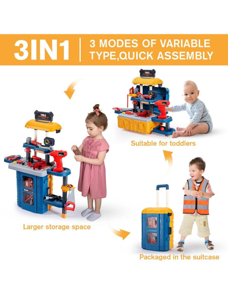 Banco de herramientas 3 en 1 GEIYATOI para niños