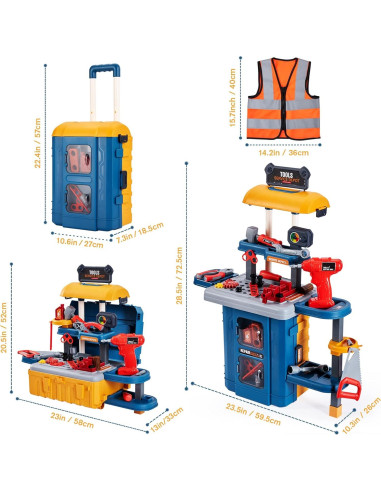 Banco de herramientas 3 en 1 GEIYATOI para niños