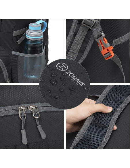 Mochila Plegable Ligera ZOMAKE 35L Impermeable Negro