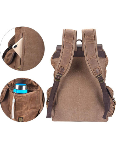 Mochila de Cuero WUDON para Hombres 46.7 cm Impermeable