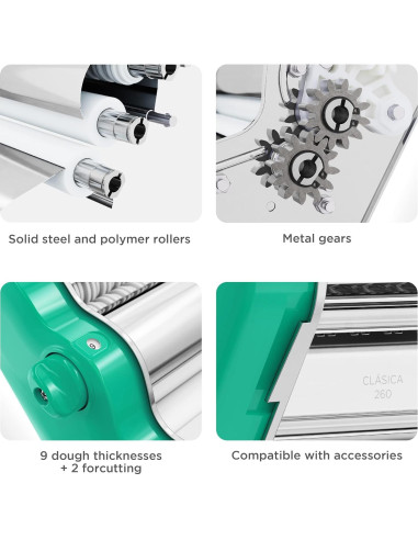 MAQUINA DE PASTA PASTALINDA Classic 26 cm, 9 posiciones, Verde
