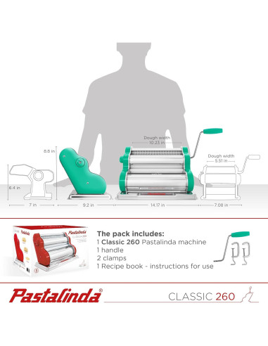 MAQUINA DE PASTA PASTALINDA Classic 26 cm, 9 posiciones, Verde