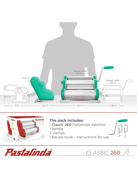MAQUINA DE PASTA PASTALINDA Classic 26 cm, 9 posiciones, Verde