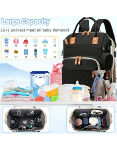 Mochila de Pañales Unisex Mmb01 Negra con 16 Bolsillos 2
