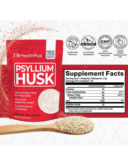 Cápsulas de Psyllium Health Plus 680g - Suplemento de Fibra
