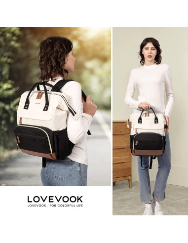 Mochila LOVEVOOK para Laptop 15.6" Beige-Negro USB