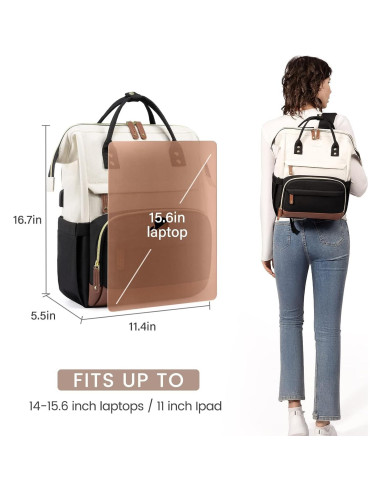 Mochila LOVEVOOK para Laptop 15.6" Beige-Negro USB