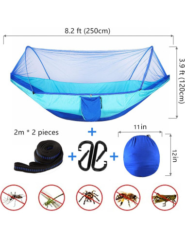Hamaca de Camping LFL con Red Antimosquitos 2.5m Azul