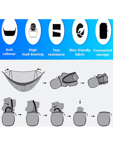 Hamaca de Camping LFL con Red Antimosquitos 2.5m Azul