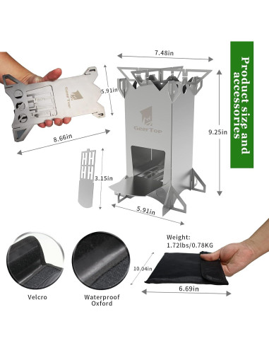 Estufa de Camping GEERTOP de Acero Inoxidable Portátil